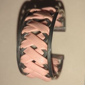 Silver-Tone and Weaved Faux Leather Cuff Bracelet